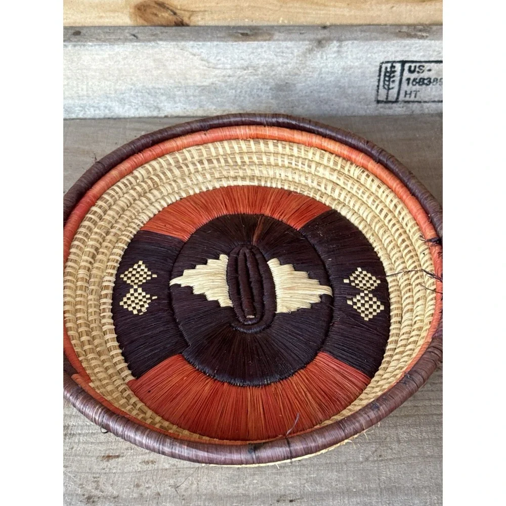 Tribal African Botswana Boho Hand Woven Wall Hanging Art Basket Tray Raffia‎
